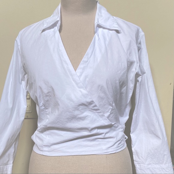 At Last Tops Womens Wrap Tie Waist White Top Poshmark